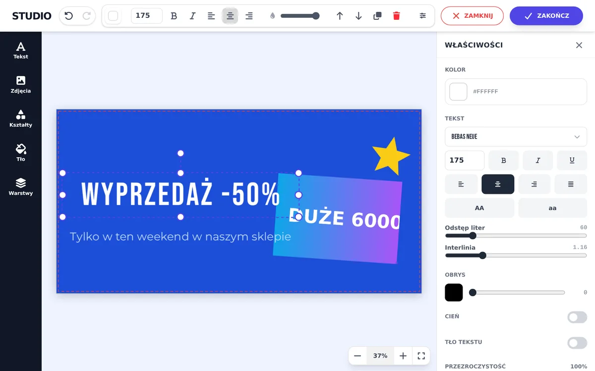 Product designer in a shop: designing a banner with text, a photo and shapes